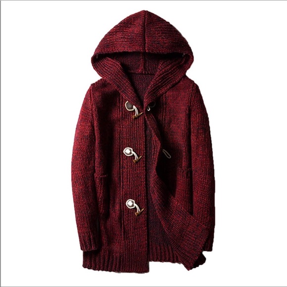 Men's Casual Loose Horn Button Up Mid Long Hooded